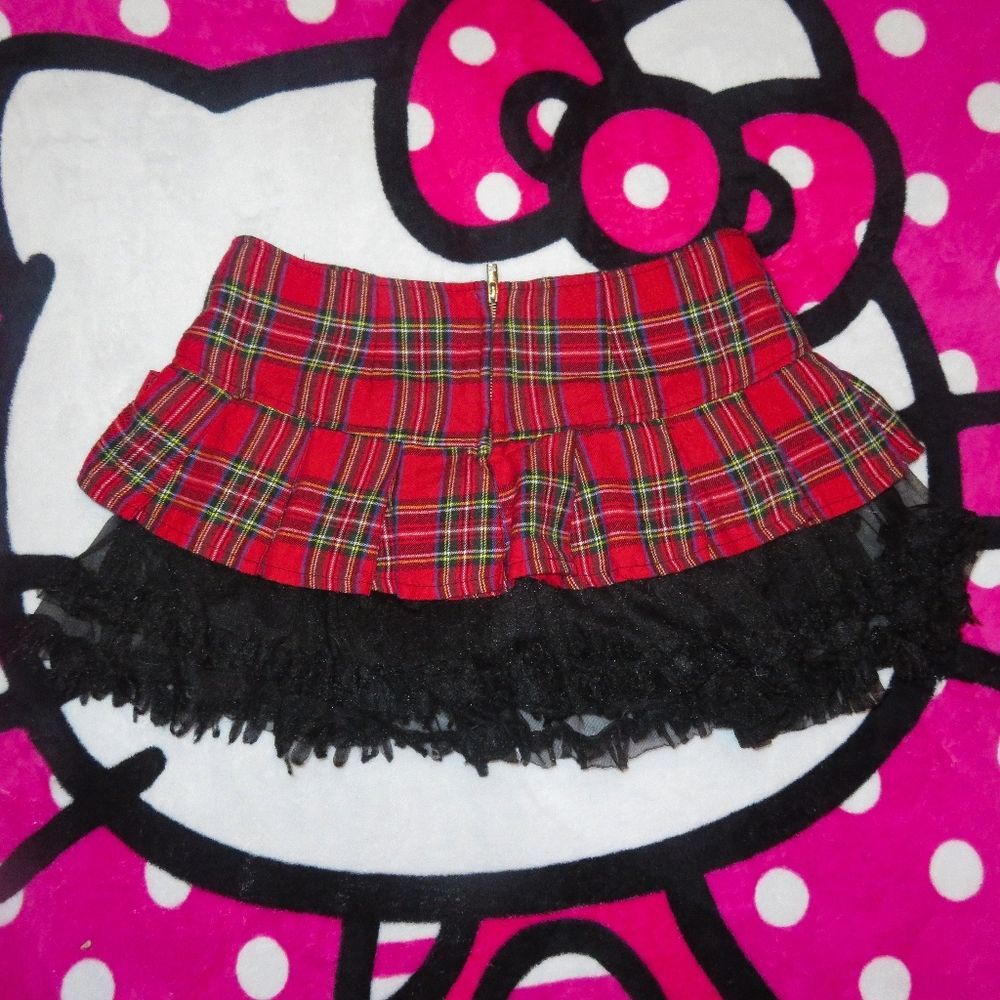 Tripp NYC Plaid Pleated Tule Mini Skirt | School Girl Grunge - Picture 3 of 5
